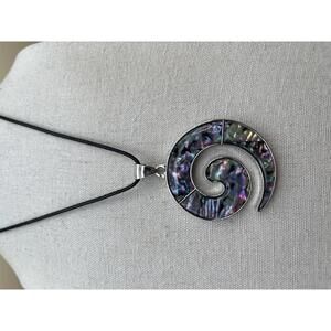Tribal Silver and Abalone Shell Pendant Necklace